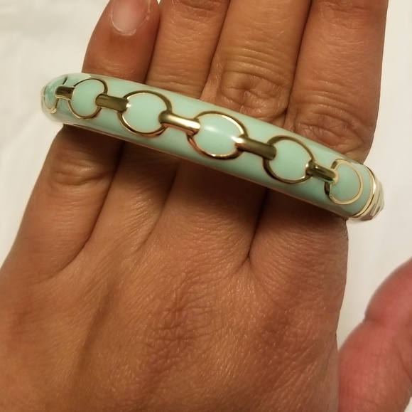 Seagreen Enamel and Gold Colored Metal Bangel - Picture 4 of 4